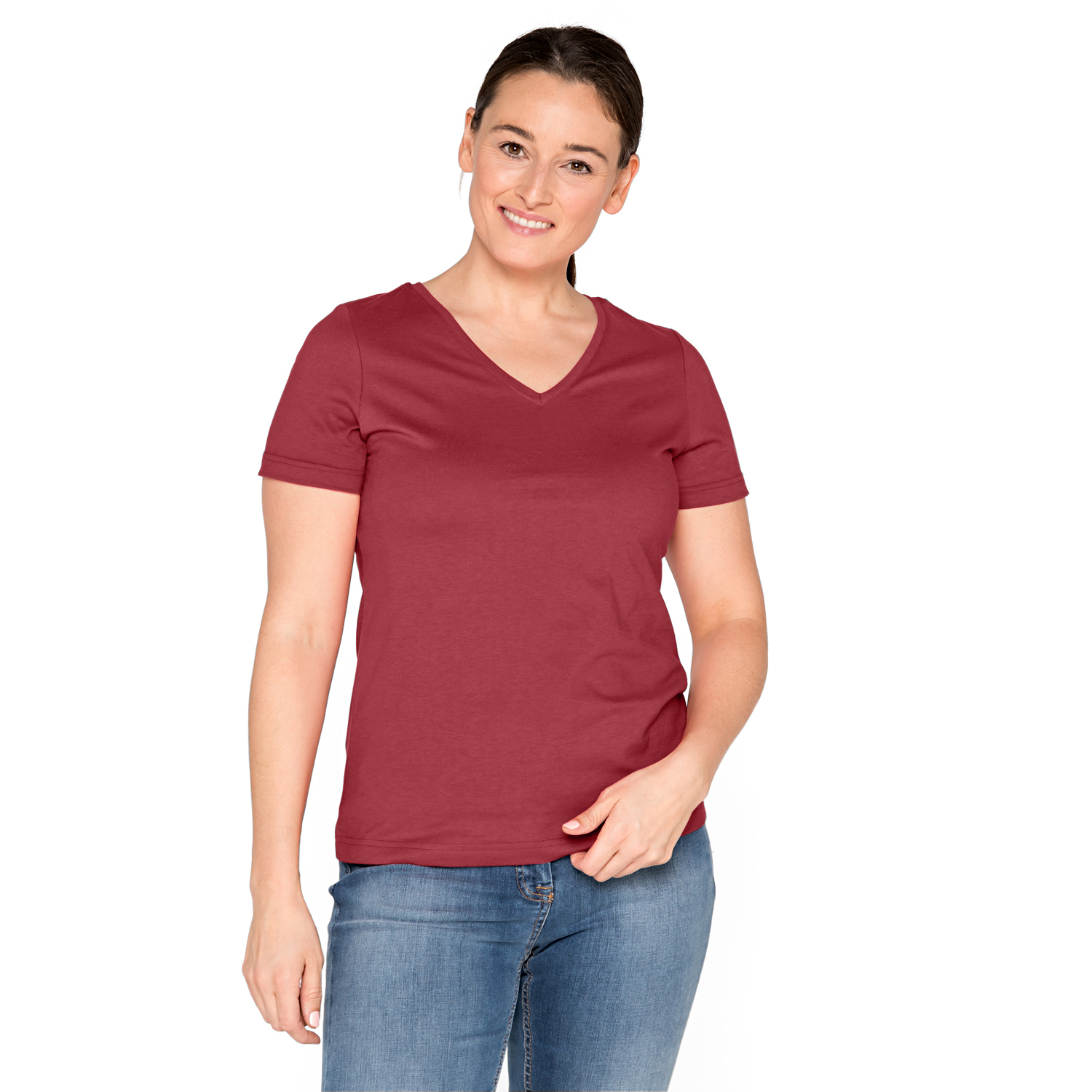 T-Shirt mit V-Ausschnitt aus reiner Bio-Baumwolle