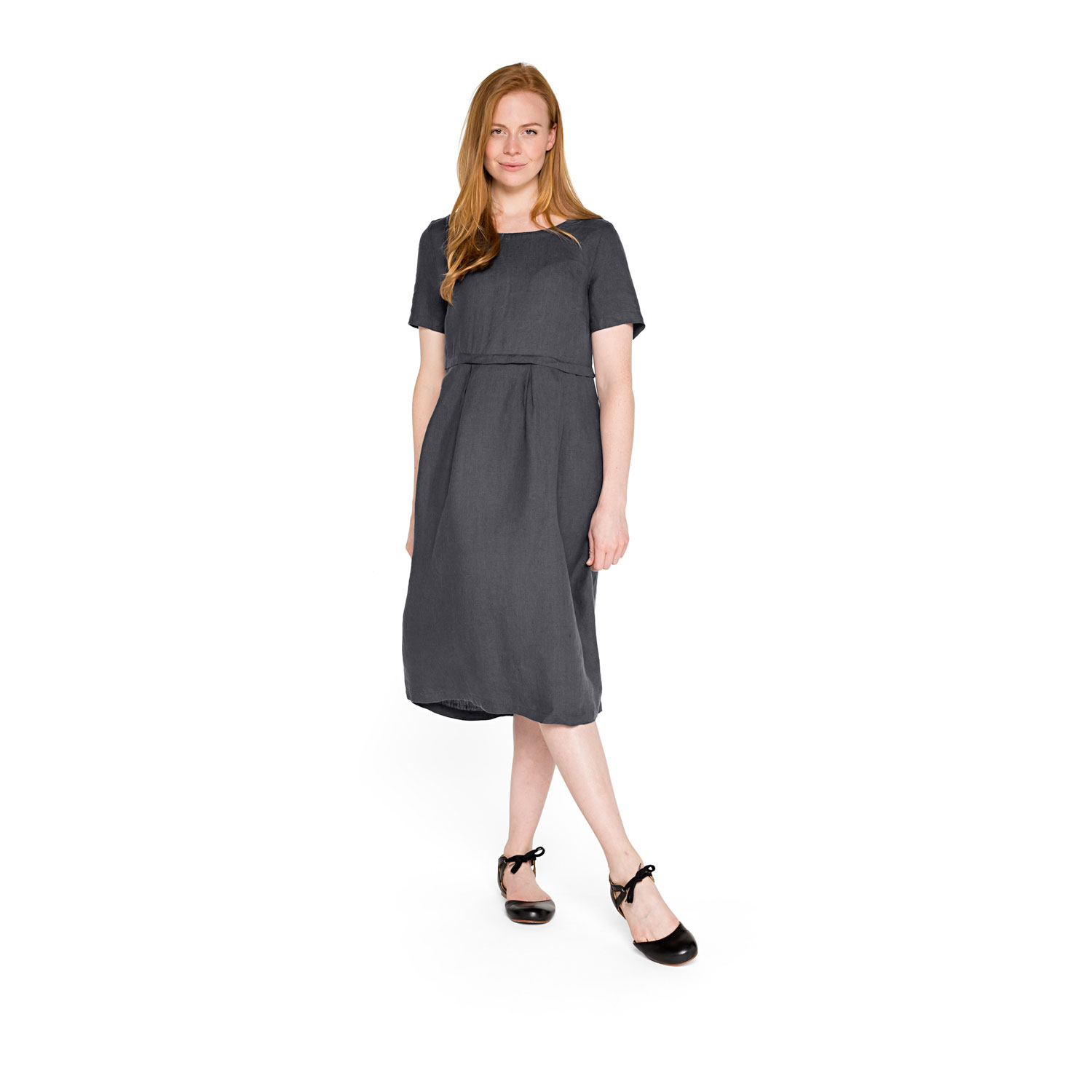 Leinenkleid, Kurzarm mit schwingendem Rockteil Leinenkleid, Kurzarm mit schwingendem Rockteil