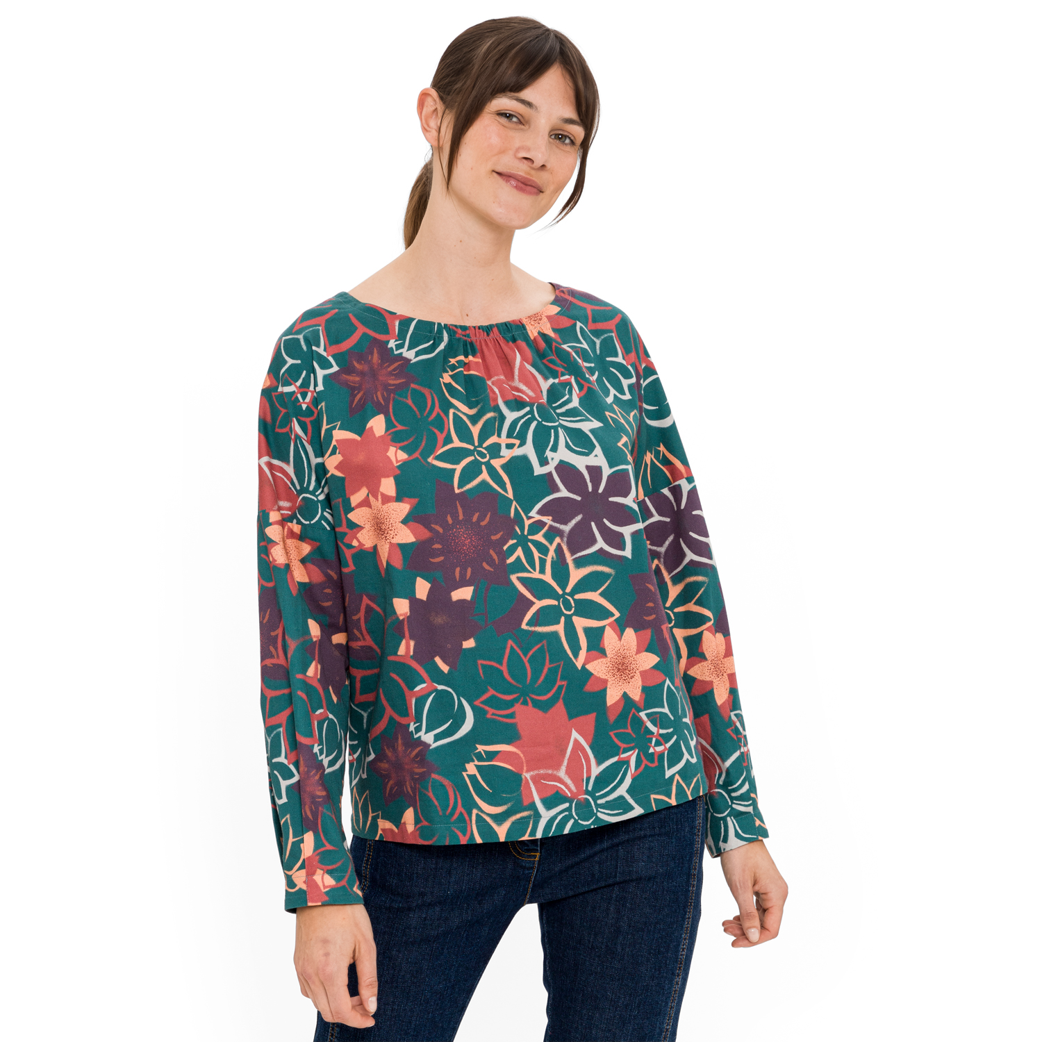 Blusenshirt mit Blumendruck aus reiner Bio-Baumwolle