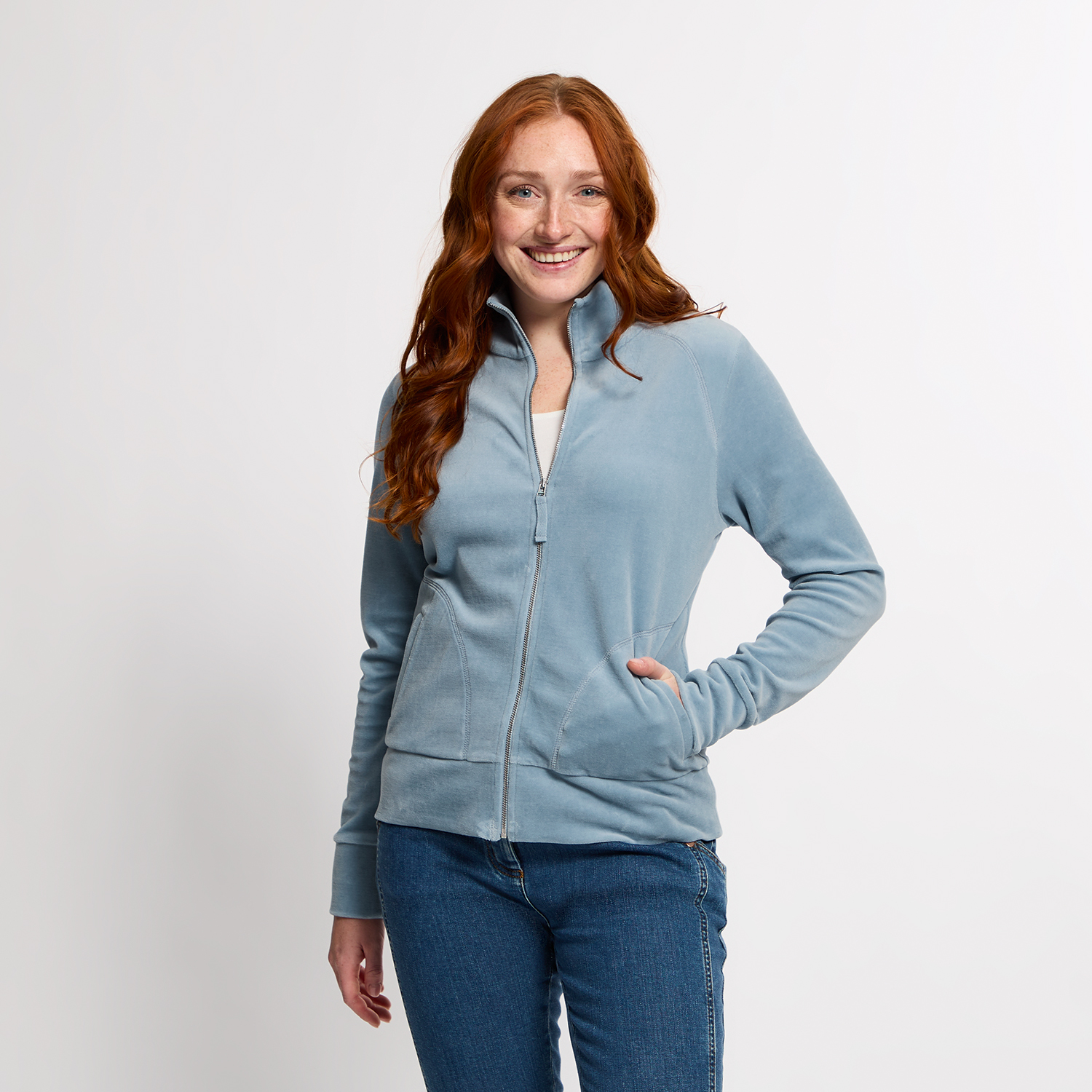 Nicki-Jacke aus reiner Bio-Baumwolle mit Reißverschluss