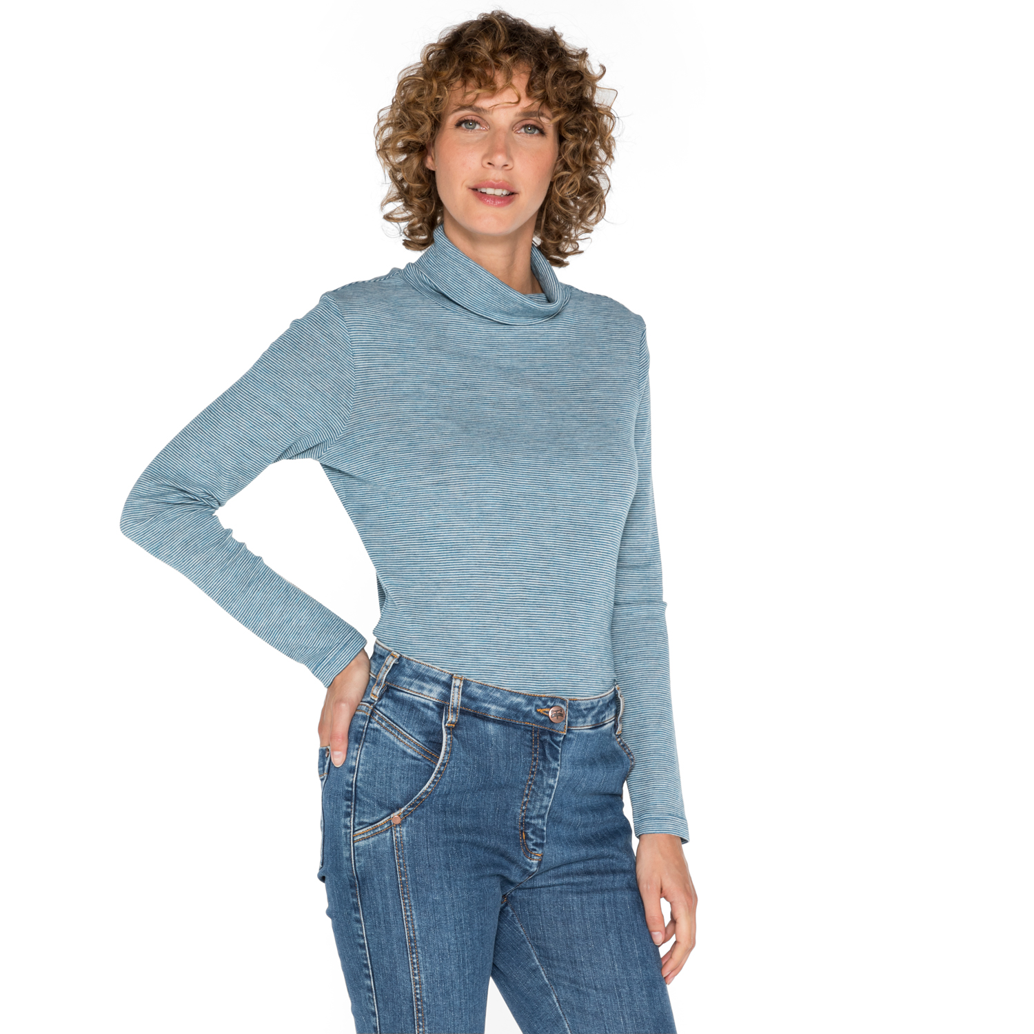 Geringeltes Rollkragenshirt aus reiner Bio-Schurwolle Geringeltes Rollkragenshirt aus reiner Bio-Schurwolle
